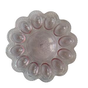 NEW Bunny Boulevard Pink Glass Devilled Egg Plate Platter 10in Embossed Easter